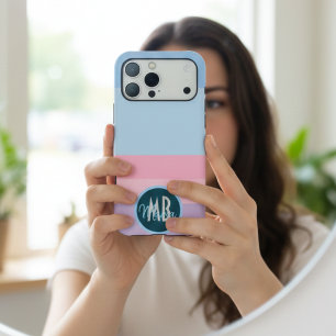 Monogramme Rose Bleu & Violet Pastel Motif Rayures