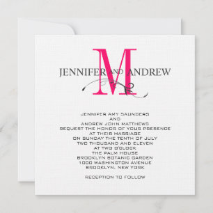 Monogramme rose chaud et Faire-part de mariage de 