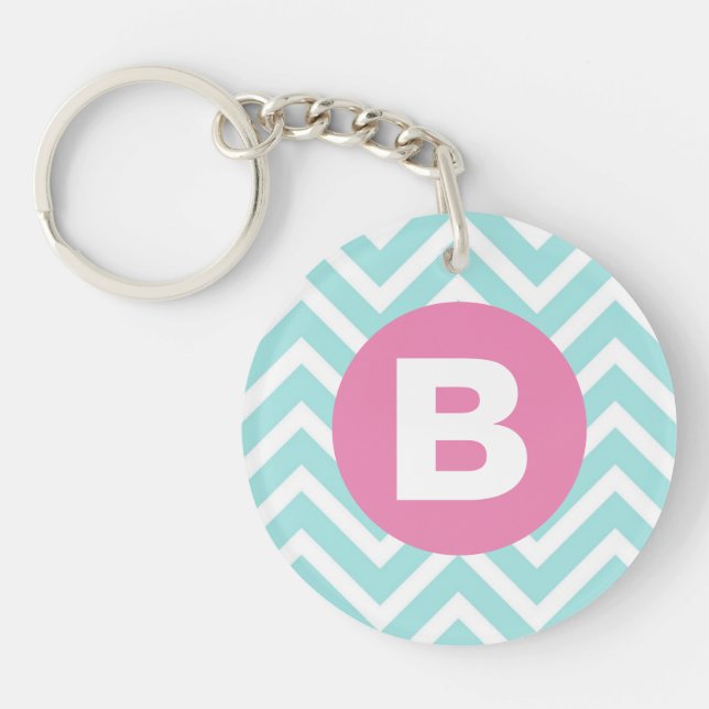 Monogramme rose chevron bleu clair tendance (Devant)