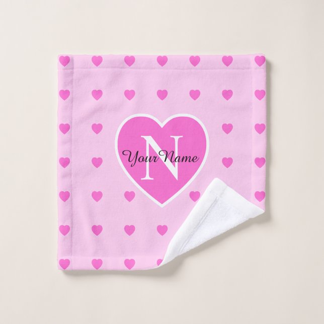 Monogramme rose "Coeurs" (Gant de toilette)