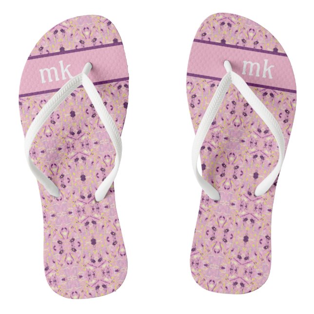 Monogramme rose doux Paire de tongs (Semelle)