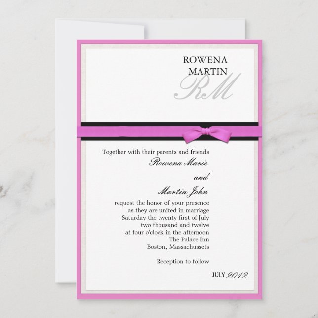 Monogramme rose et noir Invitation classique (Devant)