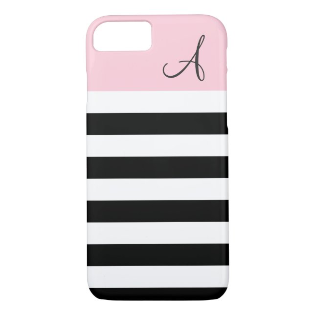 Monogramme rose et noir rayé iPhone 7 Coque (Dos)
