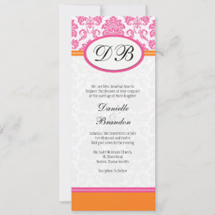 Monogramme rose et orange damassé Faire-part de ma