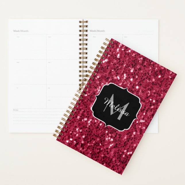 Monogramme rose foncé magenta faux scintillants (Devant avec enveloppe)