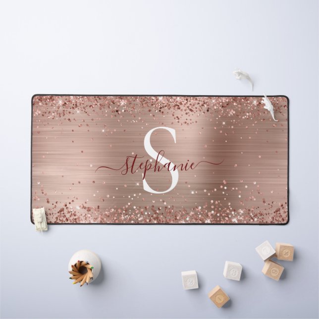 Monogramme Rose Gold Faux-Parties scintillant Girl (Tableau pour enfants)