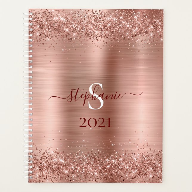 Monogramme Rose Gold Faux-Parties scintillant Girl (Devant)