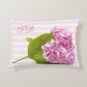 Monogramme rose Hydrangée Floral Accent Coussin
