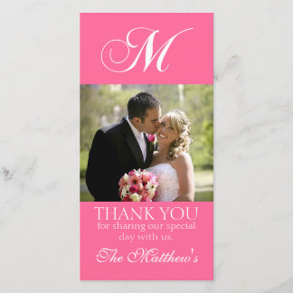 Monogramme rose M Mariage Merci Carte photo
