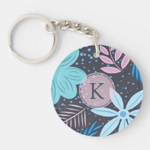 Monogramme rose Motif moderne à fleurs bleues