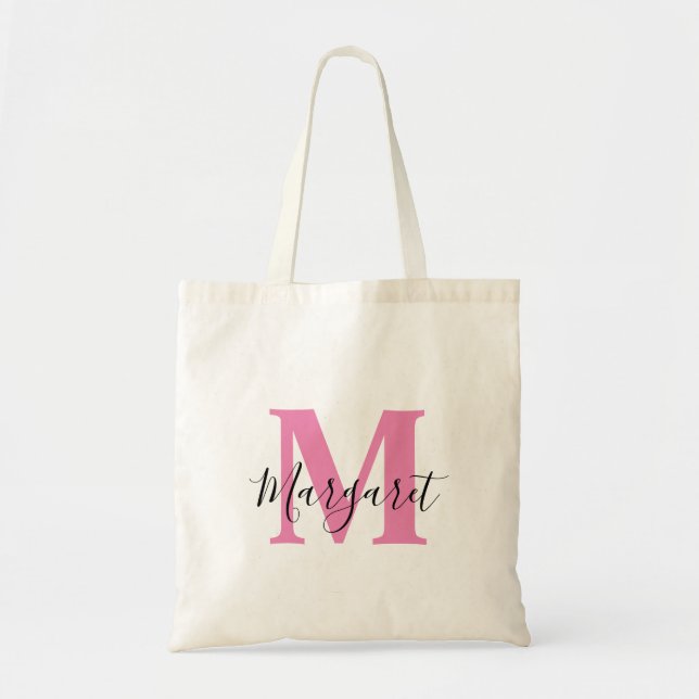 Monogramme rose noir Sac fourre-tout de nom de scr (Devant)