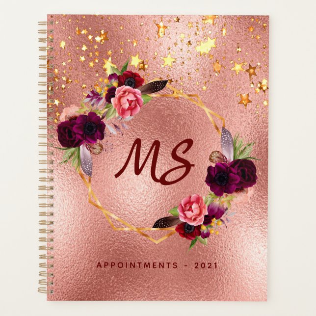 monogramme rose or floral bordeaux étoiles (Devant)