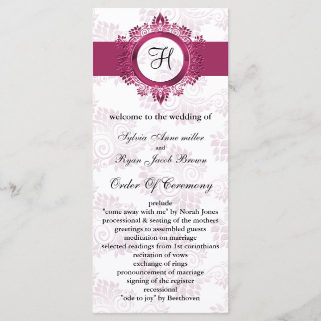 monogramme rose Programme de mariage (Devant)
