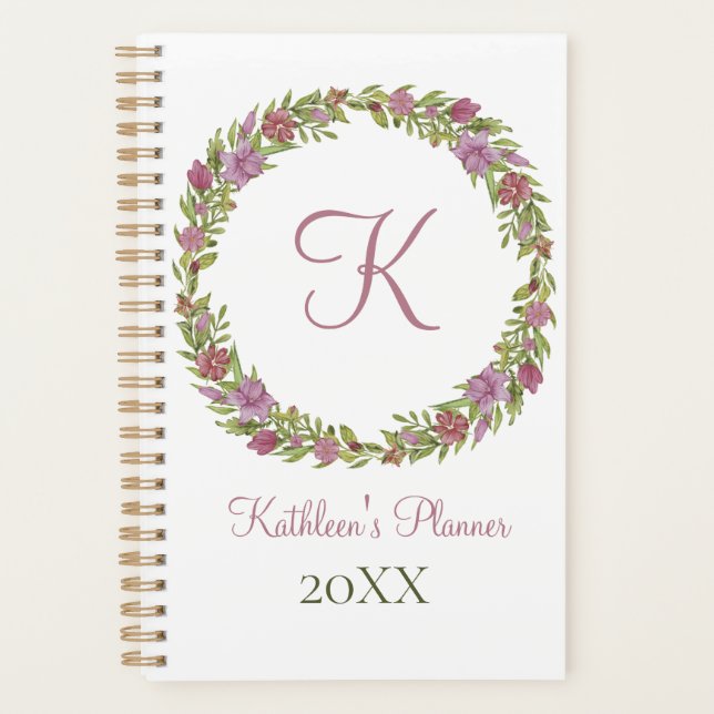 Monogramme Rose Vert Floral Chaque année Planifica (Devant)
