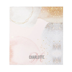 monogramme rose vif moderne nom bloc-notes abstrai