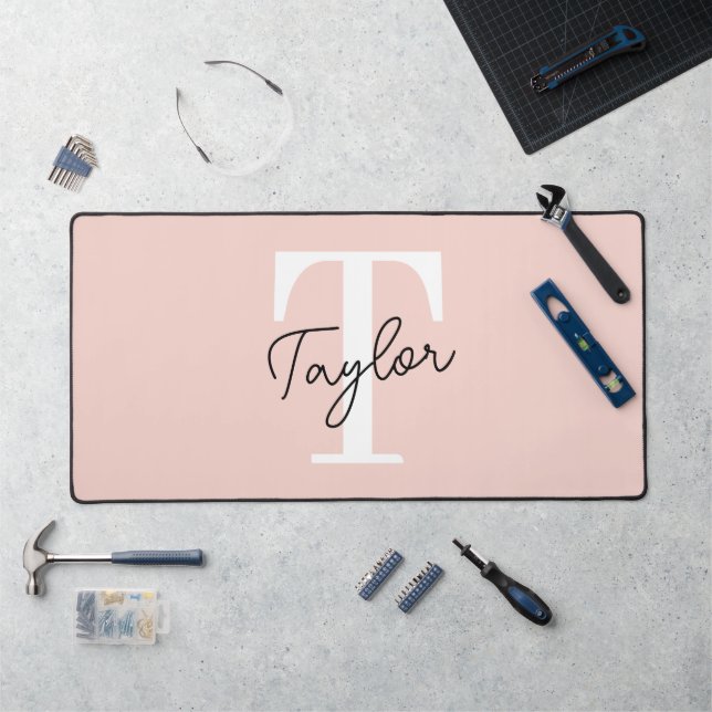 Monogramme rose vif moderne Nom Feminine Script (Poste de travail)