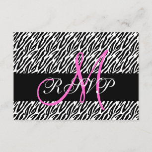 Monogramme rose Zebra Imprimer Mariage RSVP Carte