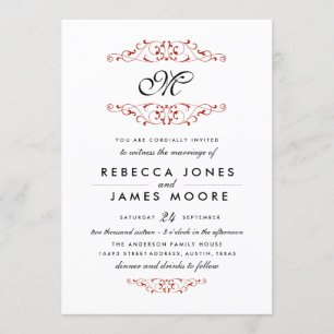 Monogramme rouge antique Faire-part de mariage