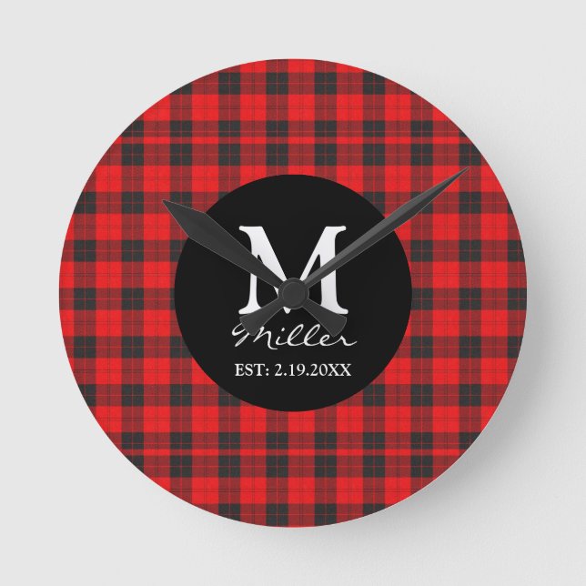 Monogramme Rouge Buffle Planté Mur Rond Horloge (Recto)