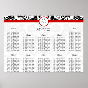 Monogramme rouge Damas - Chiffres de tableau