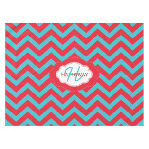 Monogramme Rouge et bleu Chevron Nappe de Noël