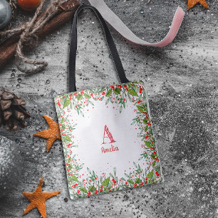 Monogramme Rouge Noël élégant Sac fourre-tout lett