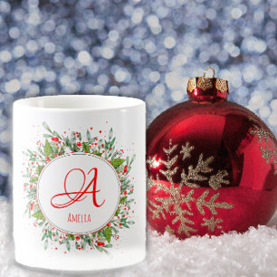 Monogramme Rouge Noël élégante lettre Café Mug