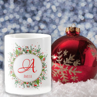 Monogramme Rouge Noël élégante lettre Café Mug