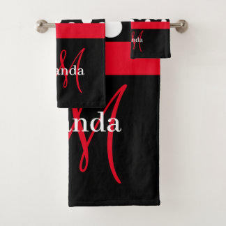 Monogramme rouge Noir Blanc Polka Dot Serviette de