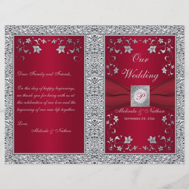 Monogramme rouge, programme de mariage argent-coul (Devant)