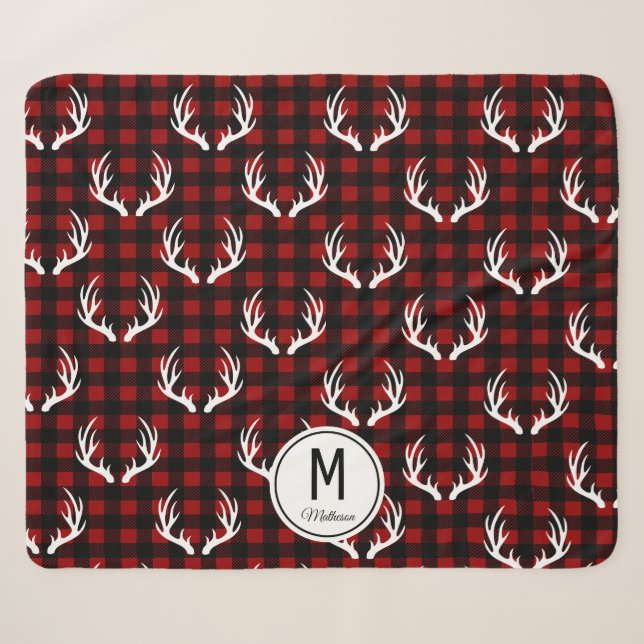 Monogramme Russe Buffalo Plaid & White Deer Antler (Devant (Horizontal))
