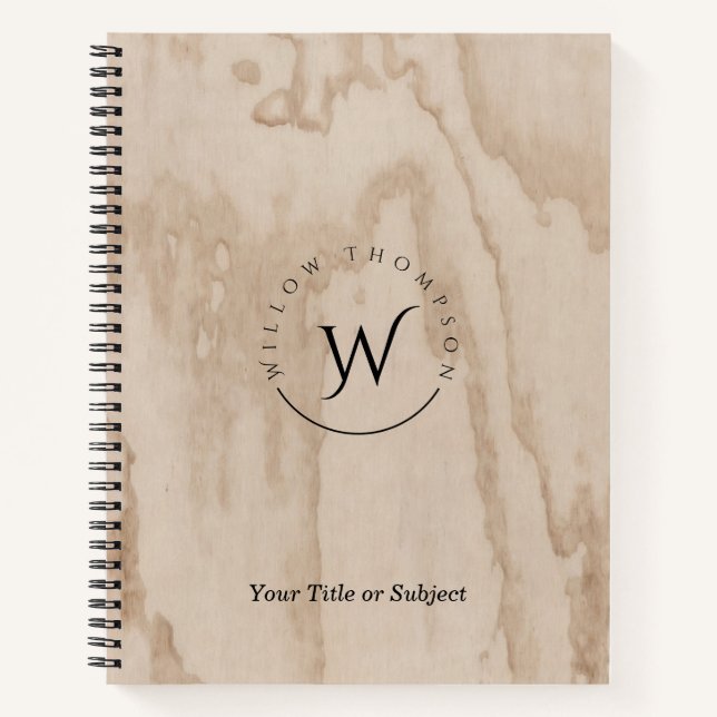 Monogramme Rustic Wood Texture Élégant Journal (Devant)