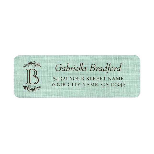 Monogramme rustique élégant Floral Turquoise Burla (Devant)