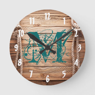 Monogramme rustique en bois du pays Horloge murale