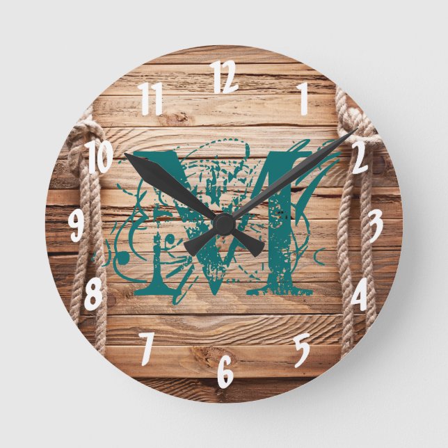 Monogramme rustique en bois du pays Horloge murale (Recto)