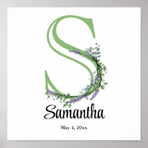Monogramme S Lavender Eucalyptus nursery Poster