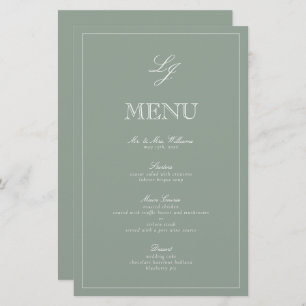 Monogramme Sage Green Script élégant Menu Mariage