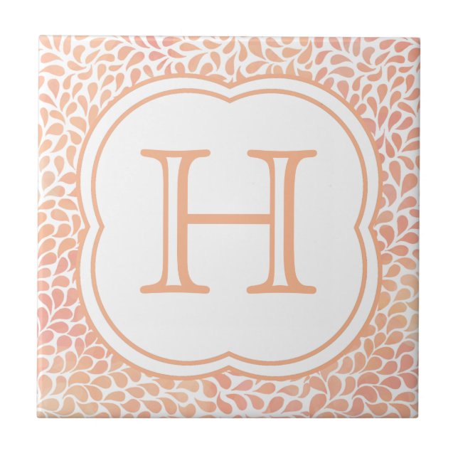 Monogramme saumon rose aquarelle gouttes carreaux  (Devant)