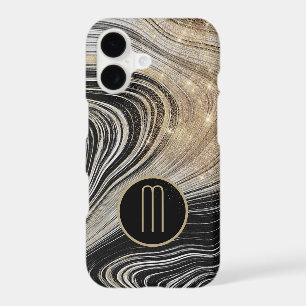 Monogramme scintillant étoilé agate faux noir et o