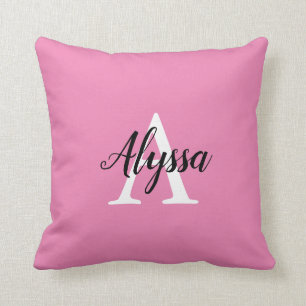 Monogramme Script Élégant Oreiller rose