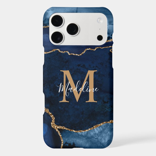 Monogramme Script Or Géode d'Agate Bleu Marine Élé (Verso)