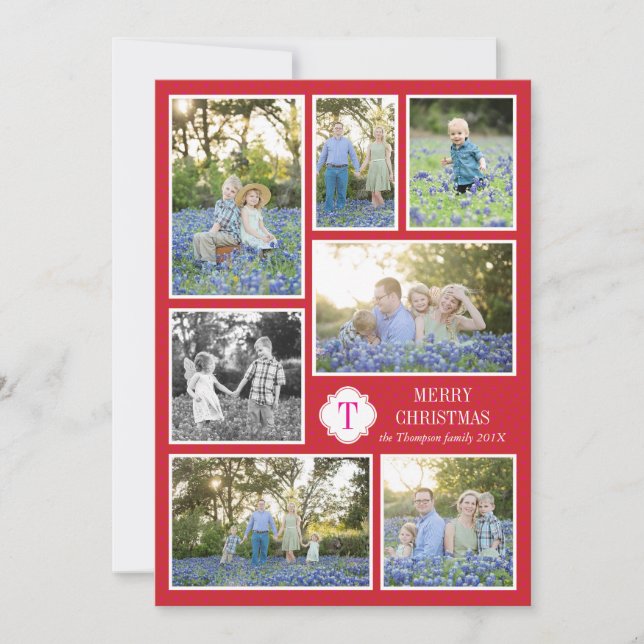 Monogramme Sept Photo Carte de vacances Points Ros (Devant)