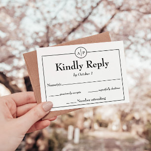 Monogramme simple minimal Carte RSVP de mariage in