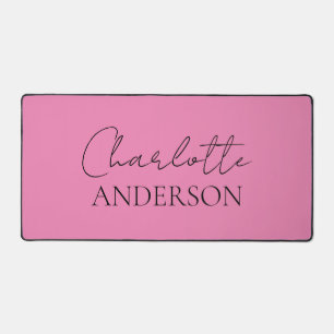 Monogramme simple minimaliste Nom Pink Desk Mat