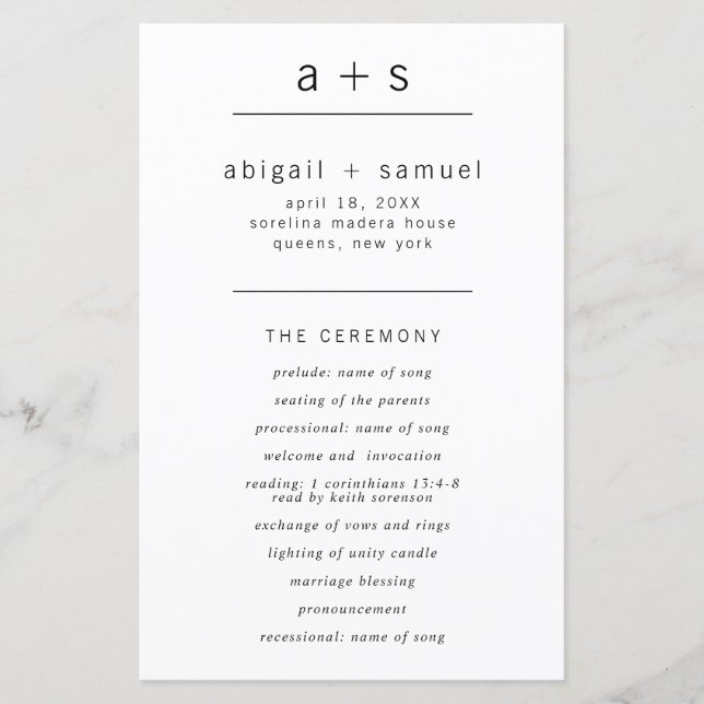 Monogramme simple minimaliste Programme de mariage (Devant)