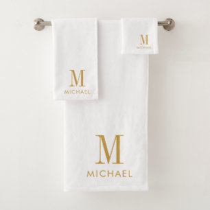 Monogramme simple moderne Gold Nom du script blanc