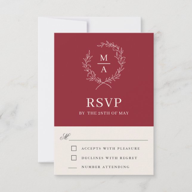 Monogramme simple rustique rouge élégant RSVP (Devant)