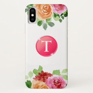 Monogramme sur aquarelle Floral iPhone X Coque