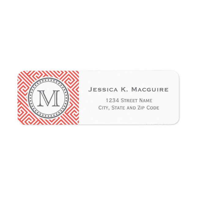 Monogramme sur le Motif de clé grecque corail (Devant)