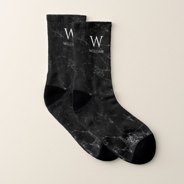 Monogramme sur marbre noir Nom moderne blanc initi (Paire)